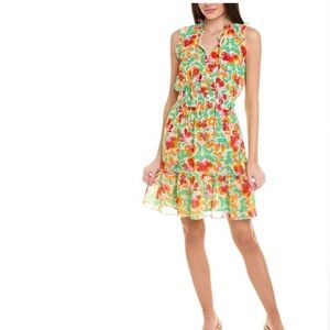 Cabi Women's Spirit Bright Floral Flowy Tiered Smock Sleeveless Dress Large